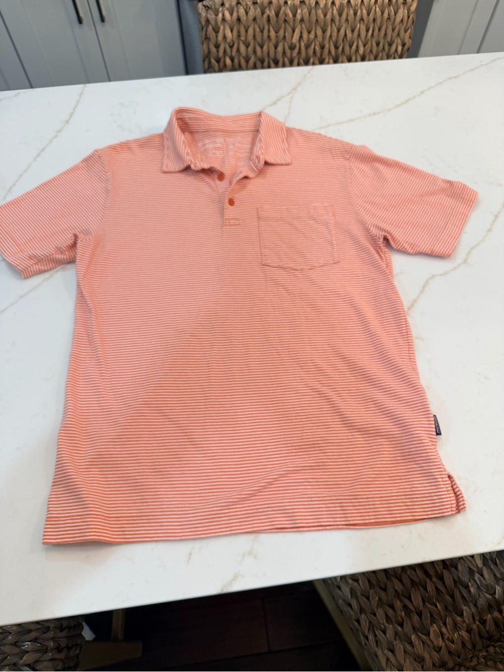 Patagonia Men's Orange & White Striped Polo - Size Small